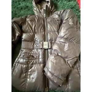 The North Face Girls 550 Fill Down Puffer Gunmetal Grey Belted Coat Sz Small GUC